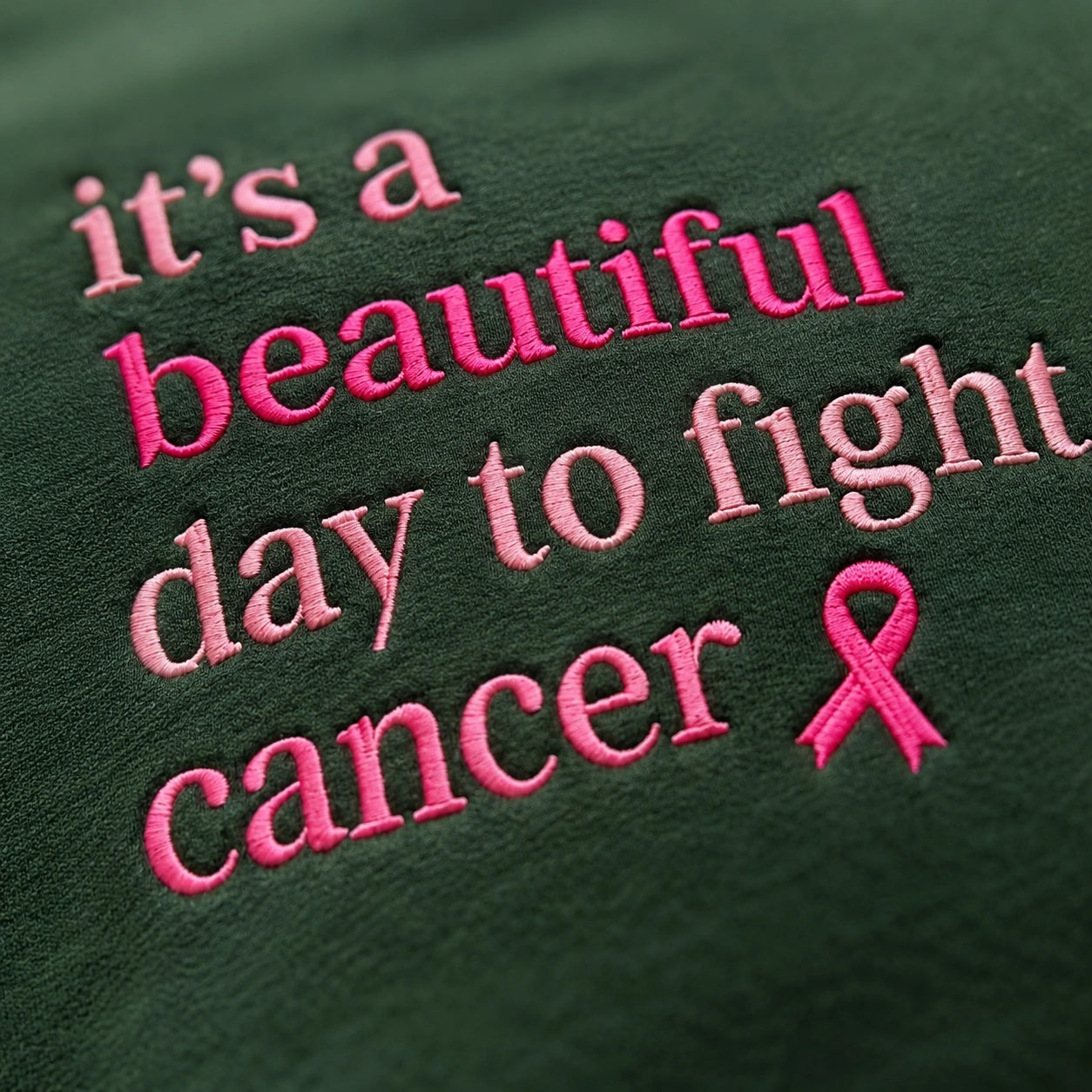 Personalized It's a Beautiful Day Embroidered Unisex Crewneck Sweatshirt, Pink Ribbon Awareness Gift