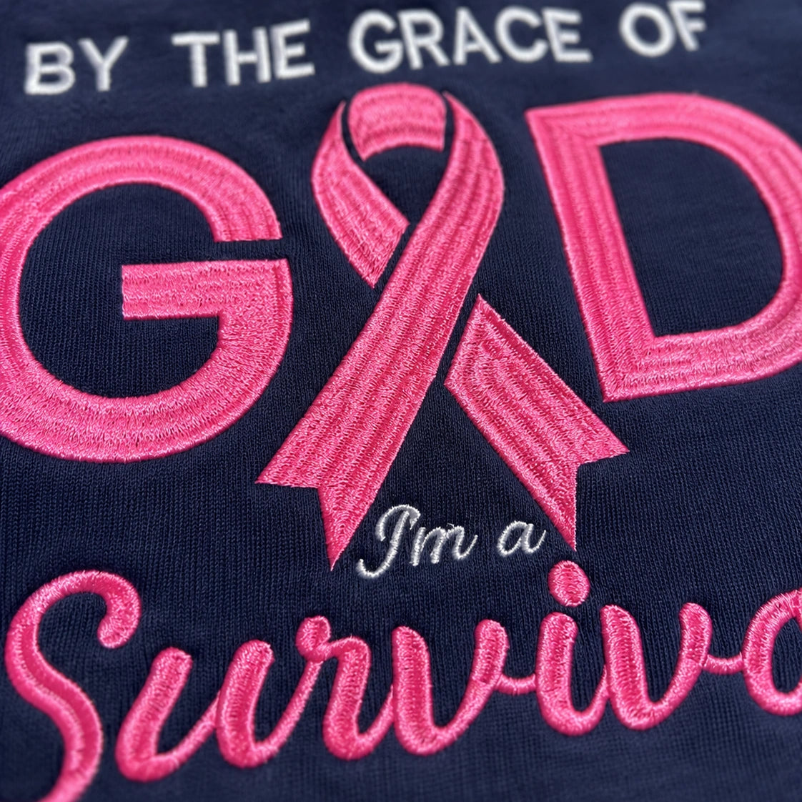 Personalized By the Grace of God Embroidered Unisex Crewneck Sweatshirt, Pink Ribbon Awareness Gift