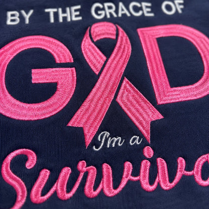 Personalized By the Grace of God Embroidered Unisex Crewneck Sweatshirt, Pink Ribbon Awareness Gift