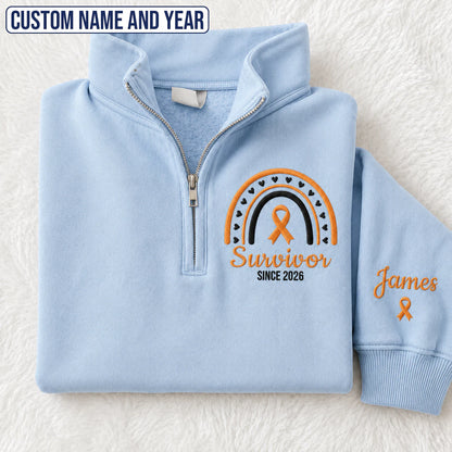Personalized Orange Ribbon Inspired Name & Year Embroidered Unisex Quarter Zip Sweatshirt, Awareness Gift