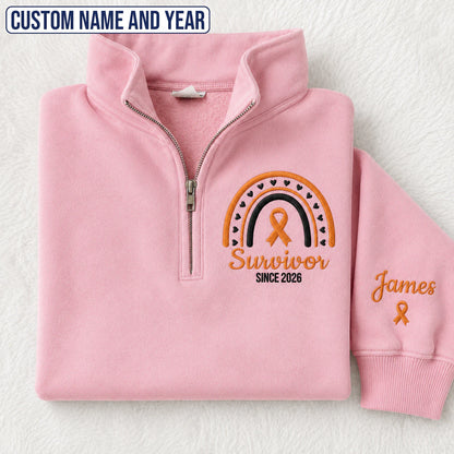 Personalized Orange Ribbon Inspired Name & Year Embroidered Unisex Quarter Zip Sweatshirt, Awareness Gift