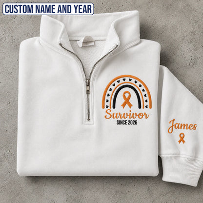 Personalized Orange Ribbon Inspired Name & Year Embroidered Unisex Quarter Zip Sweatshirt, Awareness Gift