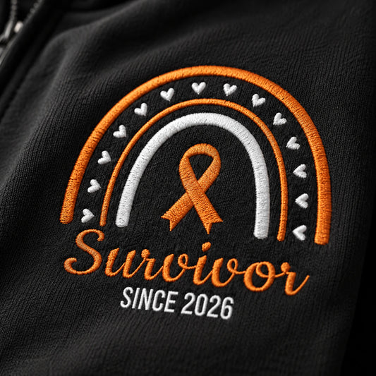 Personalized Orange Ribbon Inspired Name & Year Embroidered Unisex Quarter Zip Sweatshirt, Awareness Gift