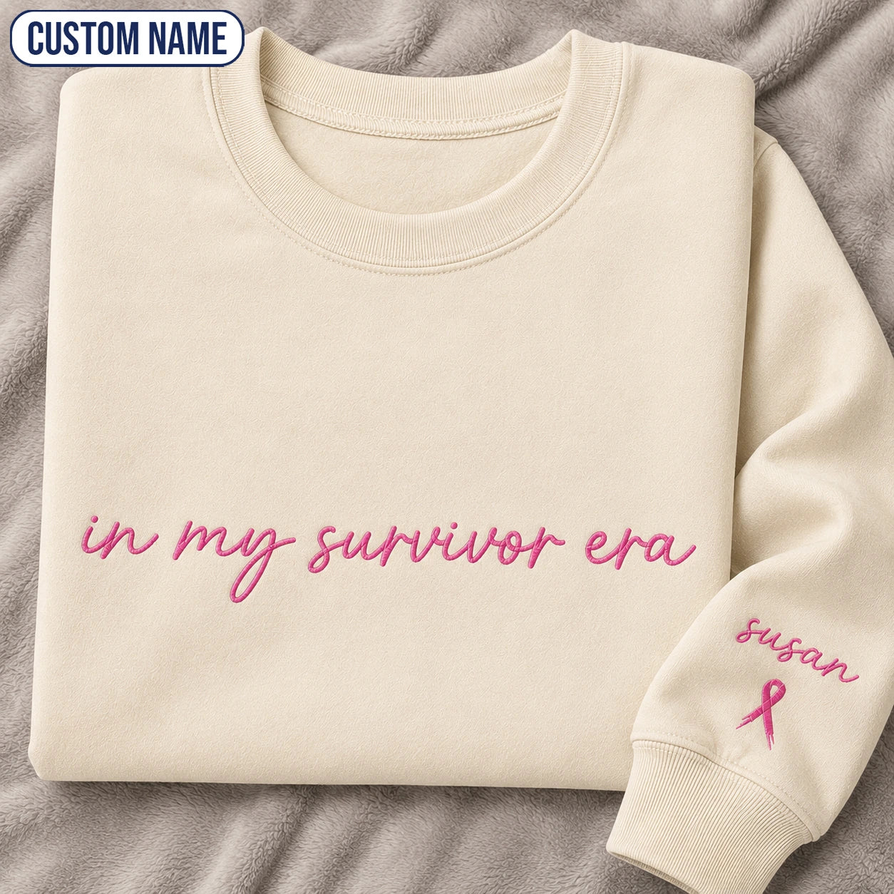 Personalized In My Era Embroidered Unisex Crewneck Sweatshirt, Pink Ribbon Awareness Gift