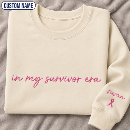 Personalized In My Era Embroidered Unisex Crewneck Sweatshirt, Pink Ribbon Awareness Gift