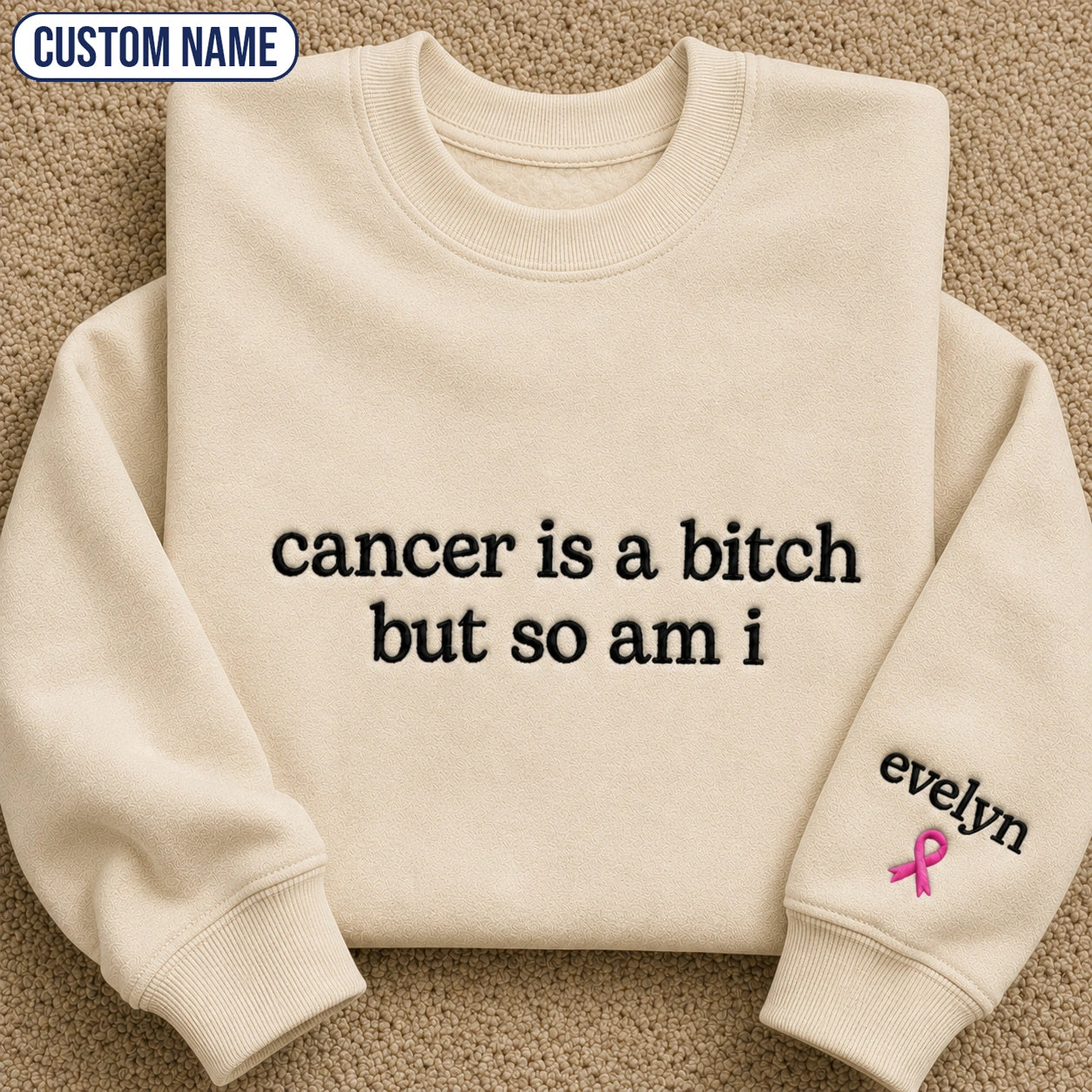 Personalized So Am I Embroidered Unisex Crewneck Sweatshirt, Pink Ribbon Awareness Gift
