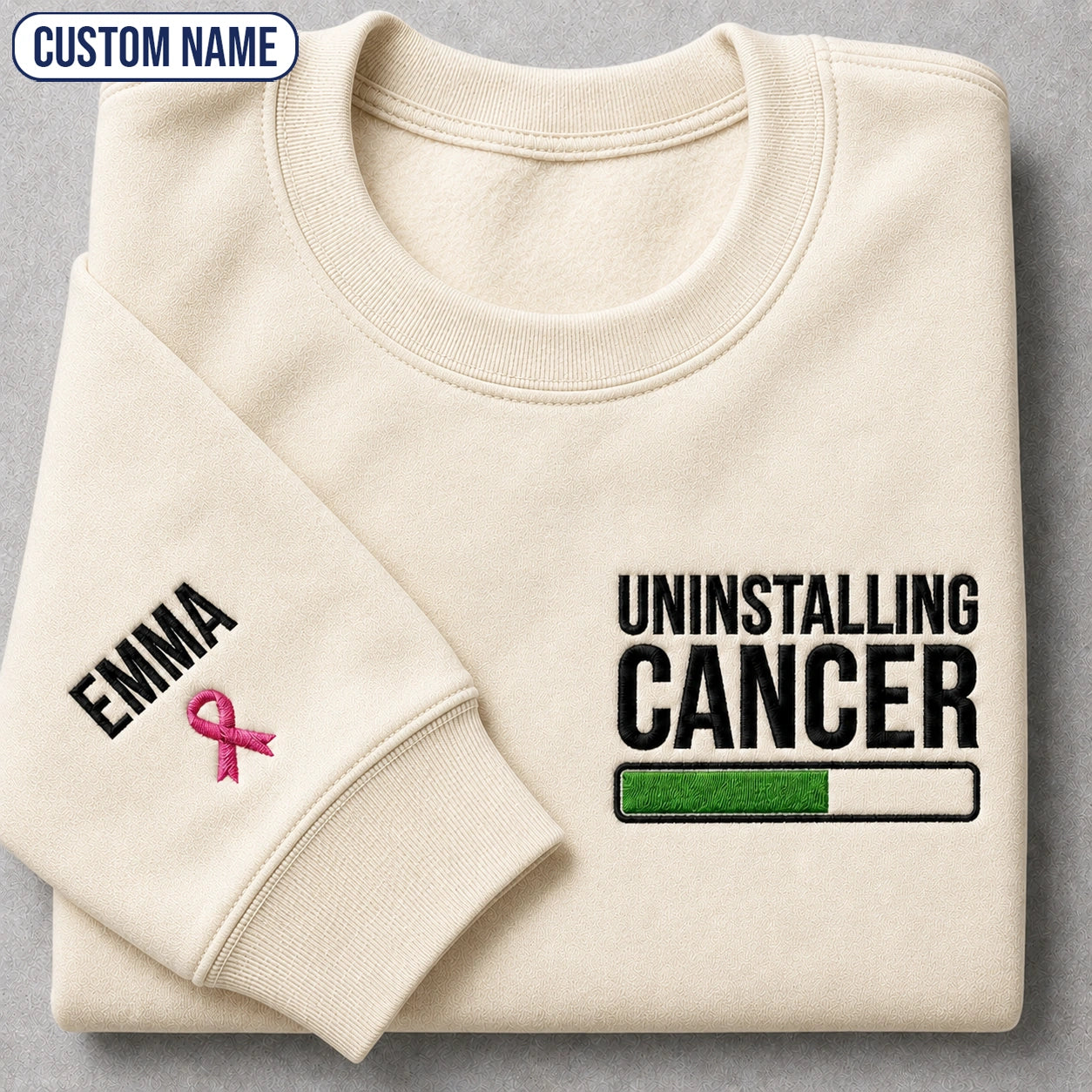 Personalized Uninstalling Embroidered Unisex Crewneck Sweatshirt, Pink Ribbon Awareness Gift