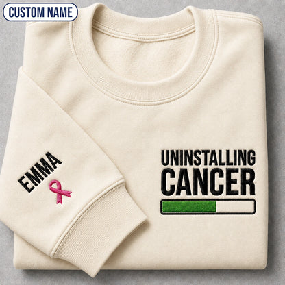 Personalized Uninstalling Embroidered Unisex Crewneck Sweatshirt, Pink Ribbon Awareness Gift