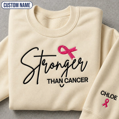 Personalized Stronger Pink Ribbon Embroidered Unisex Crewneck Sweatshirt, Awareness Gift