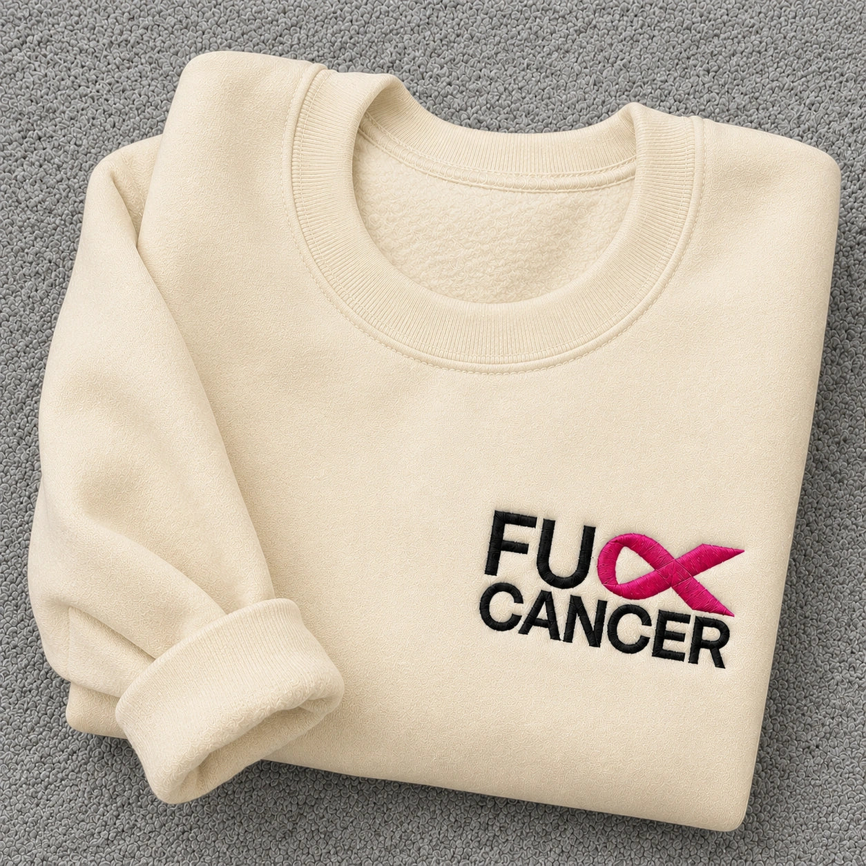 Personalized Bold Pink Ribbon Embroidered Unisex Crewneck Sweatshirt, Awareness Gift