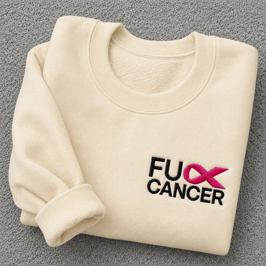 Personalized Bold Pink Ribbon Embroidered Unisex Crewneck Sweatshirt, Awareness Gift