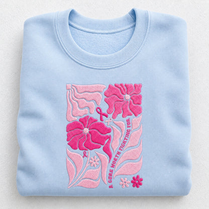 A Cure Worth Fighting For Embroidered Unisex Crewneck Sweatshirt, Pink Ribbon Awareness Gift