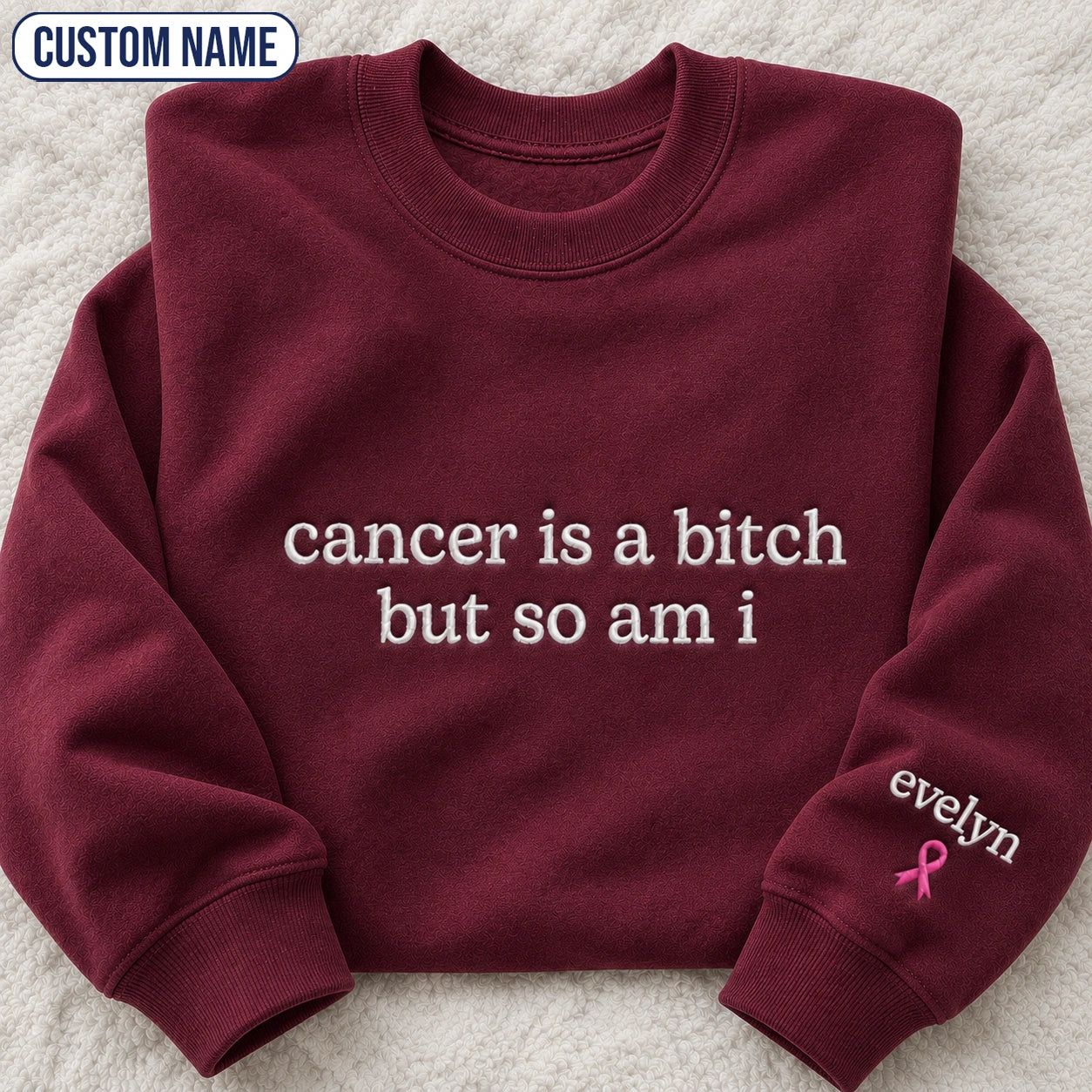 Personalized So Am I Embroidered Unisex Crewneck Sweatshirt, Pink Ribbon Awareness Gift