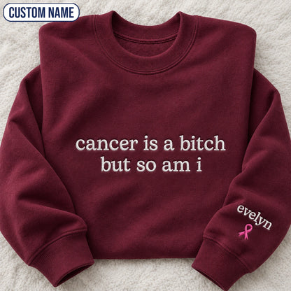 Personalized So Am I Embroidered Unisex Crewneck Sweatshirt, Pink Ribbon Awareness Gift