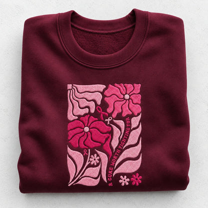 A Cure Worth Fighting For Embroidered Unisex Crewneck Sweatshirt, Pink Ribbon Awareness Gift