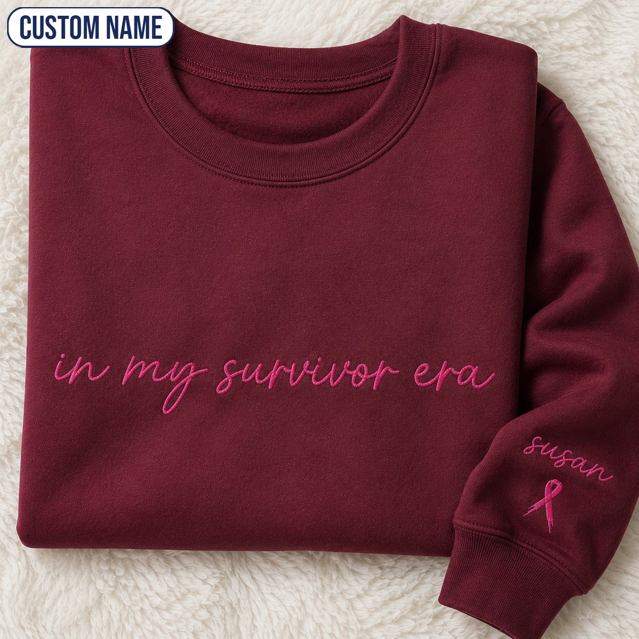 Personalized In My Era Embroidered Unisex Crewneck Sweatshirt, Pink Ribbon Awareness Gift