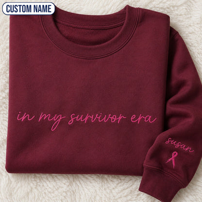 Personalized In My Era Embroidered Unisex Crewneck Sweatshirt, Pink Ribbon Awareness Gift
