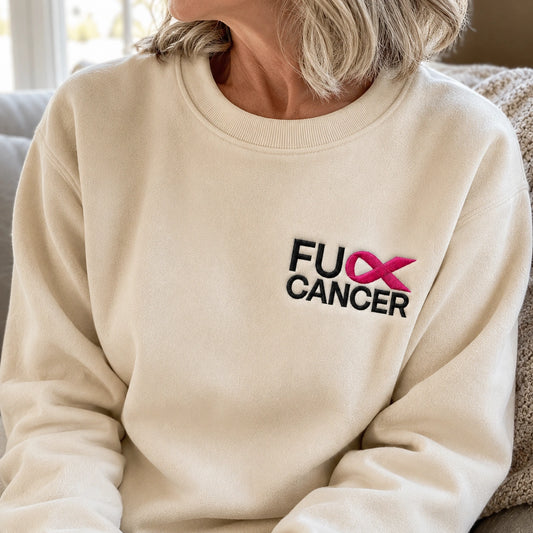 Personalized Bold Pink Ribbon Embroidered Unisex Crewneck Sweatshirt, Awareness Gift