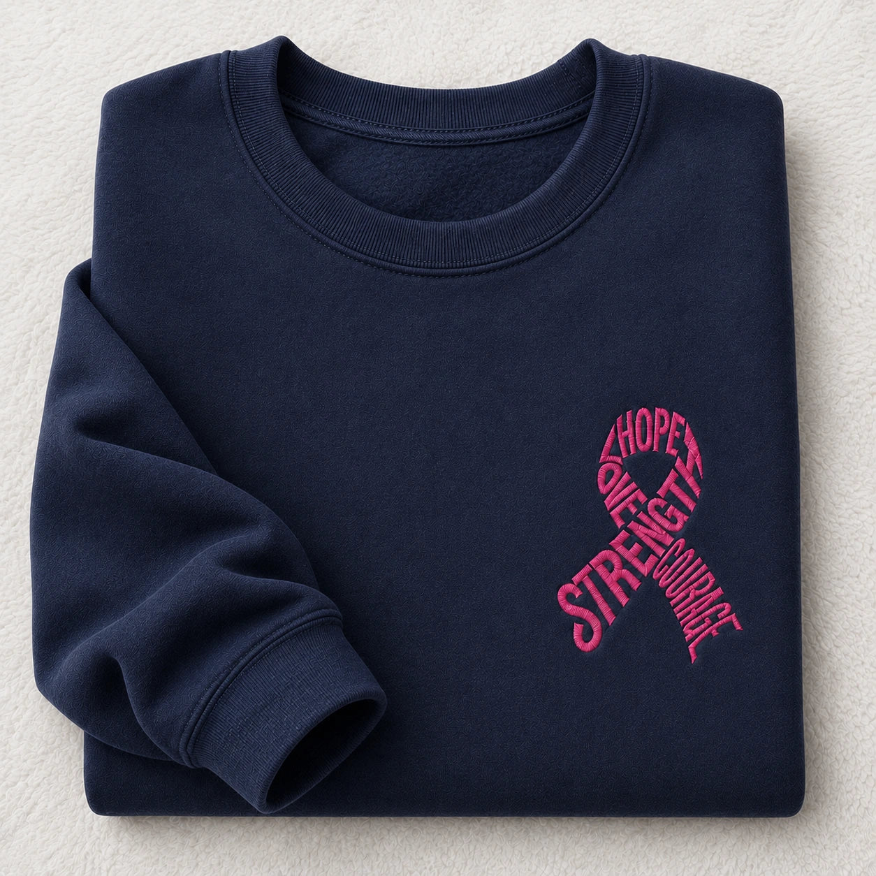 Hope Love Strength Courage Pink Ribbon Embroidered Unisex Crewneck Sweatshirt, Awareness Gift