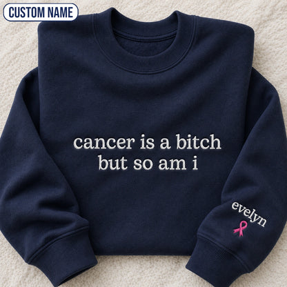 Personalized So Am I Embroidered Unisex Crewneck Sweatshirt, Pink Ribbon Awareness Gift