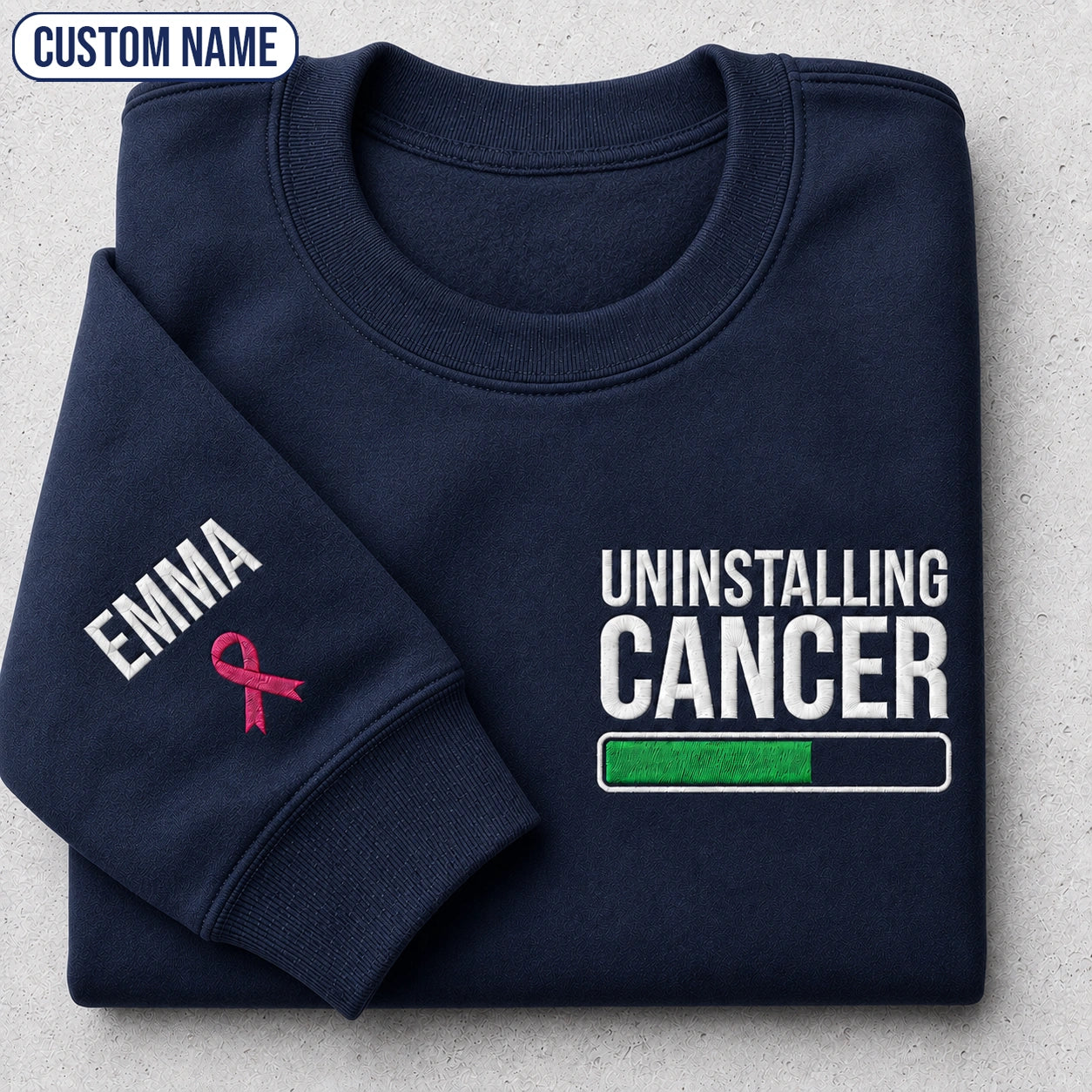 Personalized Uninstalling Embroidered Unisex Crewneck Sweatshirt, Pink Ribbon Awareness Gift