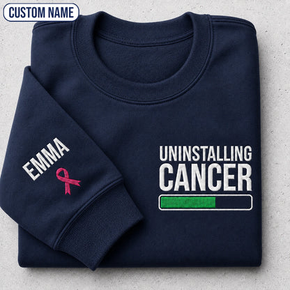 Personalized Uninstalling Embroidered Unisex Crewneck Sweatshirt, Pink Ribbon Awareness Gift