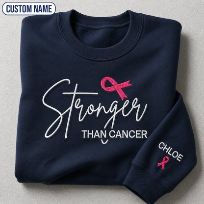 Personalized Stronger Pink Ribbon Embroidered Unisex Crewneck Sweatshirt, Awareness Gift