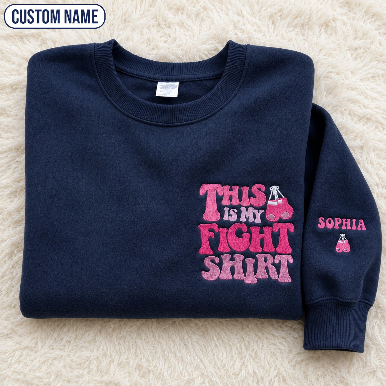 Personalized This Is My Fight Shirt Pink Ribbon Embroidered Unisex Crewneck Sweatshirt, Awareness Gift