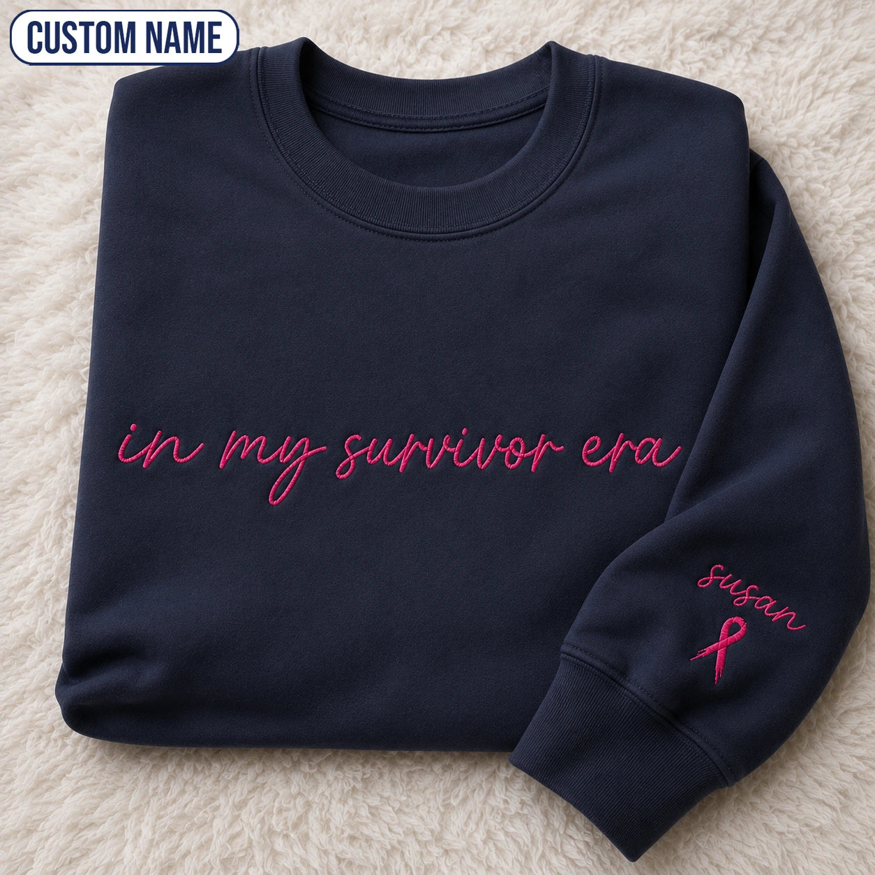 Personalized In My Era Embroidered Unisex Crewneck Sweatshirt, Pink Ribbon Awareness Gift