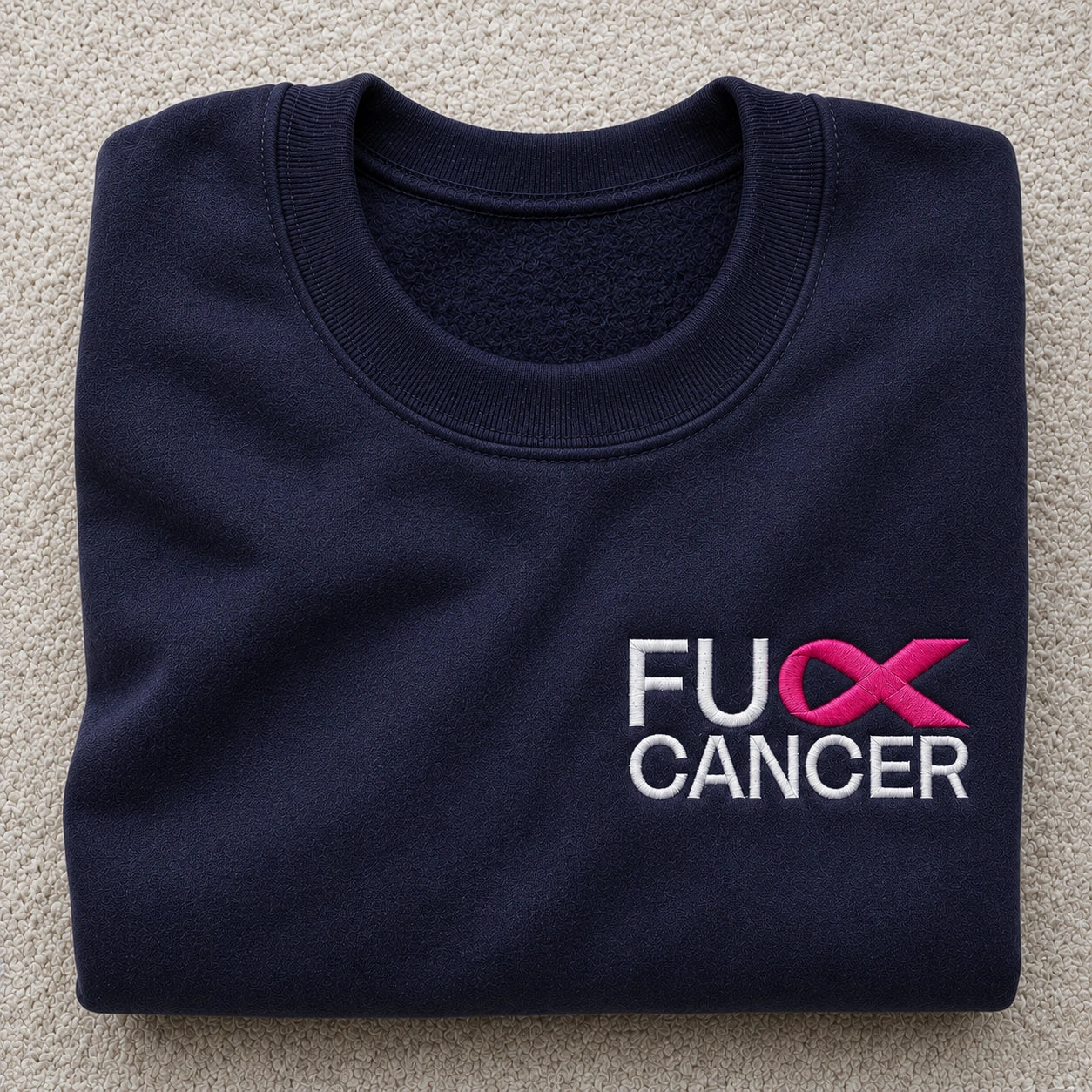 Personalized Bold Pink Ribbon Embroidered Unisex Crewneck Sweatshirt, Awareness Gift