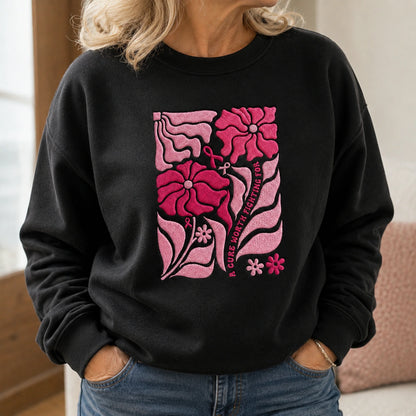 A Cure Worth Fighting For Embroidered Unisex Crewneck Sweatshirt, Pink Ribbon Awareness Gift