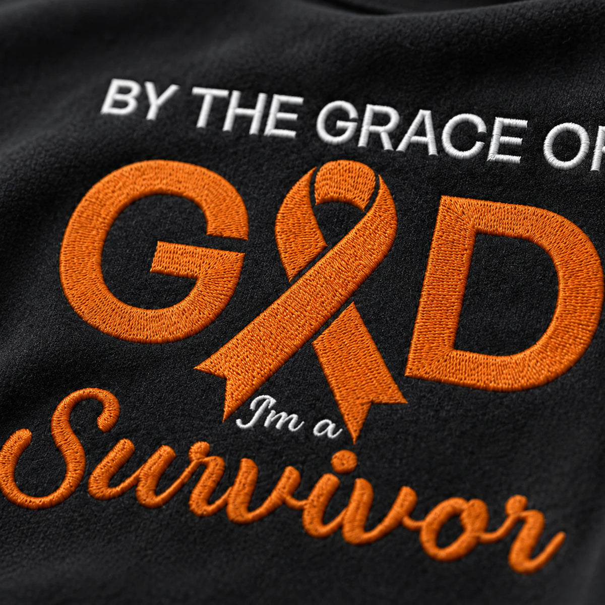 Personalized By the Grace of God Orange Ribbon Embroidered Unisex Crewneck Sweatshirt