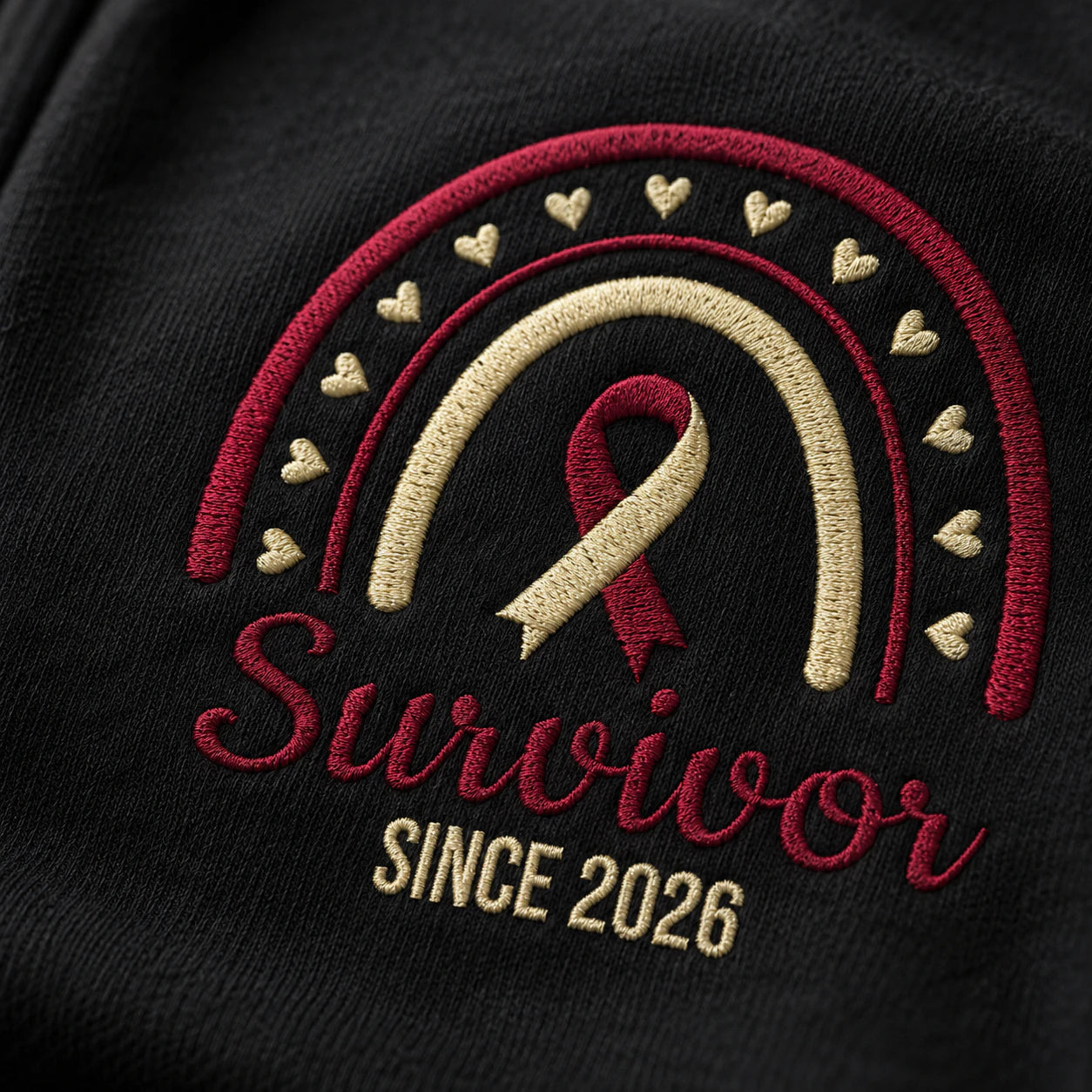 Personalized Burgundy and White Ribbon Inspired Name & Year Embroidered Unisex Quarter Zip Sweatshirt, Awareness Gift
