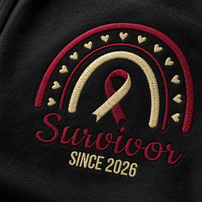 Personalized Burgundy and White Ribbon Inspired Name & Year Embroidered Unisex Quarter Zip Sweatshirt, Awareness Gift