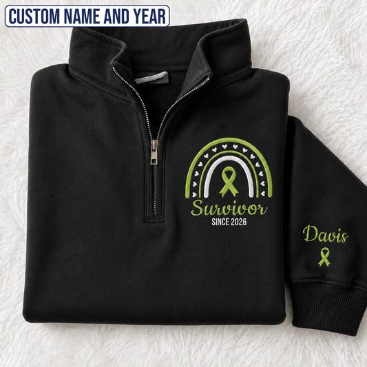 Personalized Lime Green Ribbon Inspired Name & Year Embroidered Unisex Quarter Zip Sweatshirt, Awareness Gift