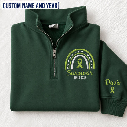 Personalized Lime Green Ribbon Inspired Name & Year Embroidered Unisex Quarter Zip Sweatshirt, Awareness Gift