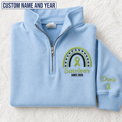Personalized Lime Green Ribbon Inspired Name & Year Embroidered Unisex Quarter Zip Sweatshirt, Awareness Gift
