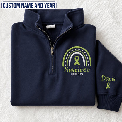 Personalized Lime Green Ribbon Inspired Name & Year Embroidered Unisex Quarter Zip Sweatshirt, Awareness Gift