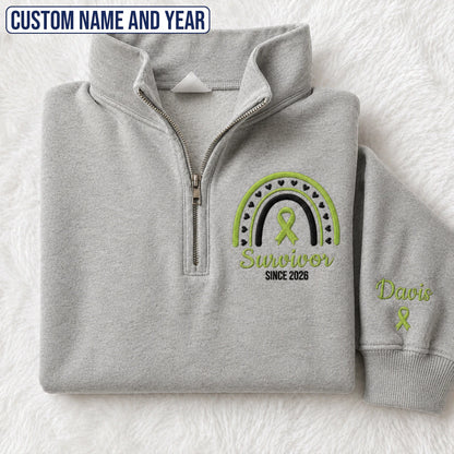 Personalized Lime Green Ribbon Inspired Name & Year Embroidered Unisex Quarter Zip Sweatshirt, Awareness Gift