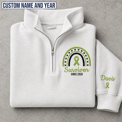 Personalized Lime Green Ribbon Inspired Name & Year Embroidered Unisex Quarter Zip Sweatshirt, Awareness Gift