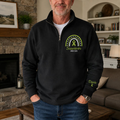 Personalized Lime Green Ribbon Inspired Name & Year Embroidered Unisex Quarter Zip Sweatshirt, Awareness Gift
