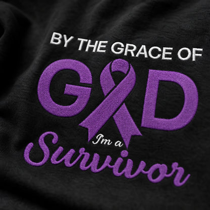 Personalized By the Grace of God Purple Ribbon Embroidered Unisex Crewneck Sweatshirt