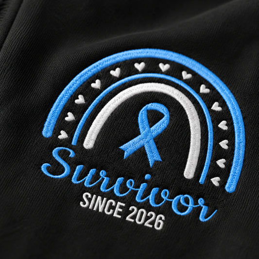 Personalized Light Blue Ribbon Inspired Name & Year Embroidered Unisex Quarter Zip Sweatshirt, Awareness Gift