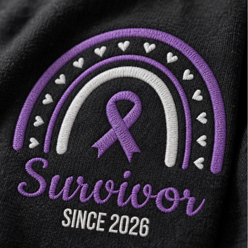 Personalized Purple Ribbon Inspired Name & Year Embroidered Unisex Quarter Zip Sweatshirt, Awareness Gift