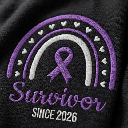 Personalized Purple Ribbon Inspired Name & Year Embroidered Unisex Quarter Zip Sweatshirt, Awareness Gift