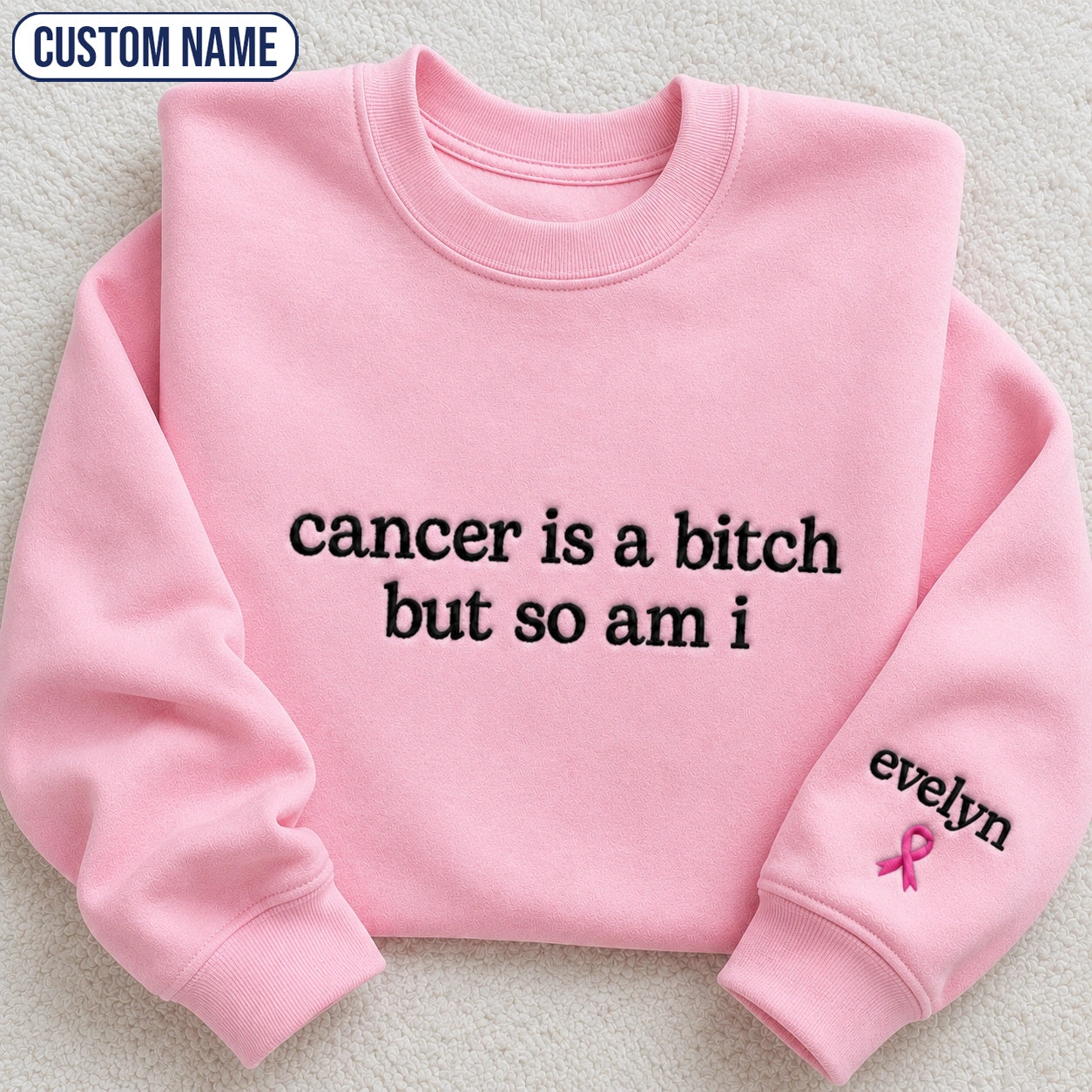 Personalized So Am I Embroidered Unisex Crewneck Sweatshirt, Pink Ribbon Awareness Gift