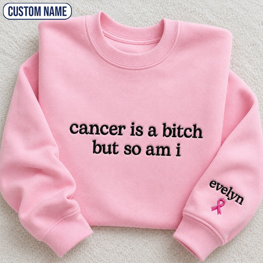 Personalized So Am I Embroidered Unisex Crewneck Sweatshirt, Pink Ribbon Awareness Gift