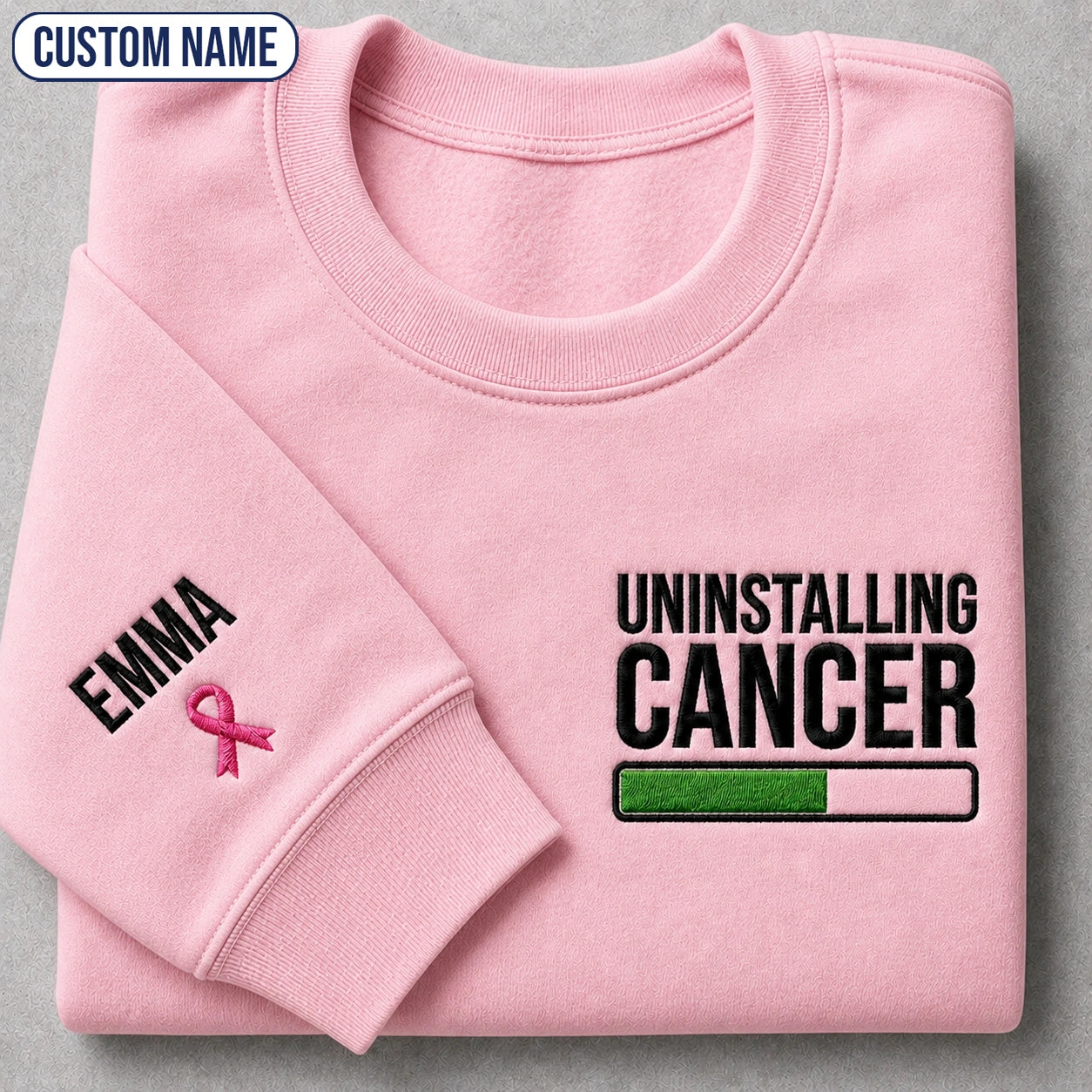 Personalized Uninstalling Embroidered Unisex Crewneck Sweatshirt, Pink Ribbon Awareness Gift