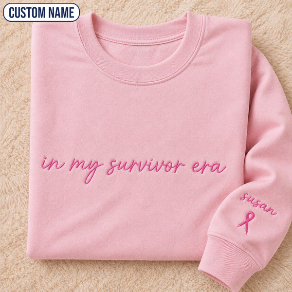 Personalized In My Era Embroidered Unisex Crewneck Sweatshirt, Pink Ribbon Awareness Gift
