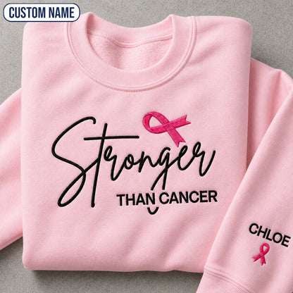 Personalized Stronger Pink Ribbon Embroidered Unisex Crewneck Sweatshirt, Awareness Gift